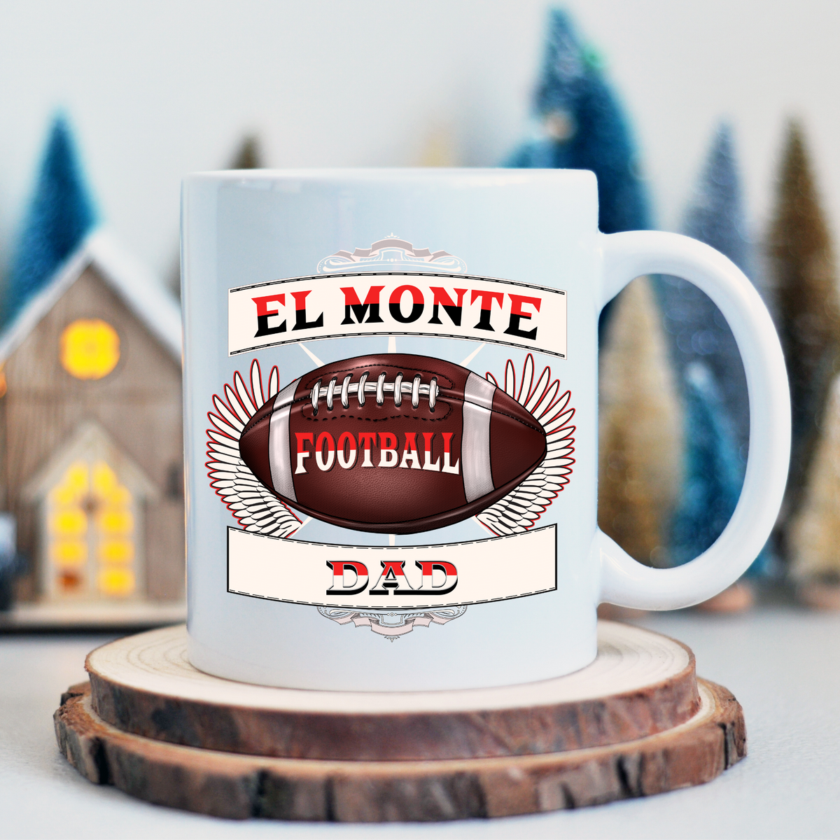 NEW EDGE 11 AND 15 OZ &quot;EL MONTE&quot; CITY FOOTBALL DAD CERAMIC MUGS