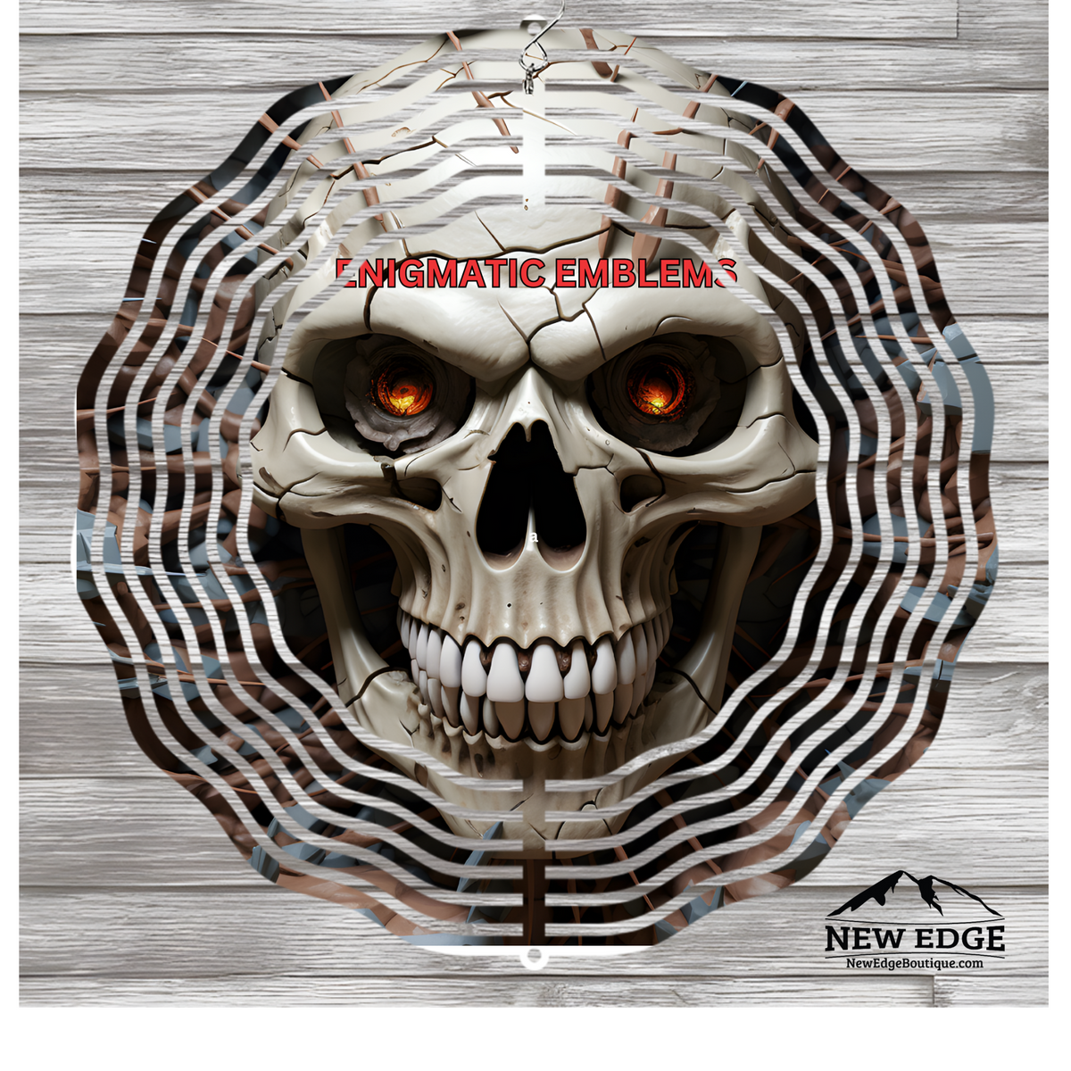 NEW EDGE 10-INCH ROUND 3D SKULL WIND SPINNER &quot;ENIGMATIC EMBLEMS&quot; - METAL HALLOWEEN DECOR