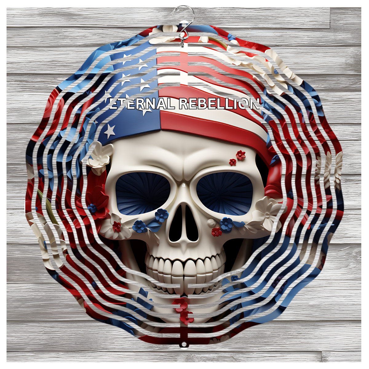 NEW EDGE 10-INCH ROUND 3D SKULL WIND SPINNER &quot;ETERNAL REBELLION&quot; - METAL HALLOWEEN DECOR