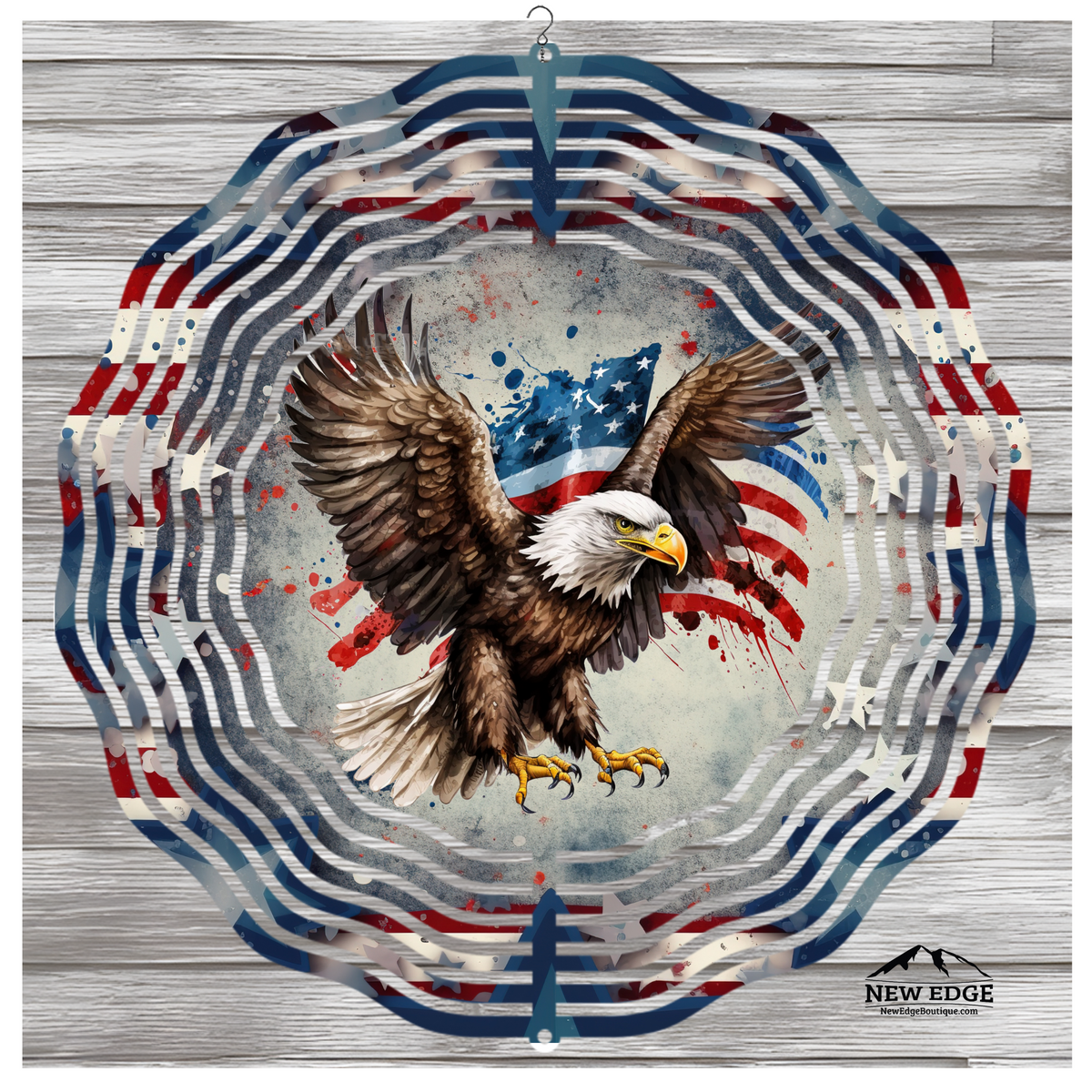 NEW EDGE 10-INCH ROUND 3D COLORFUL EAGLE AMERICAN FLAG WIND SPINNER