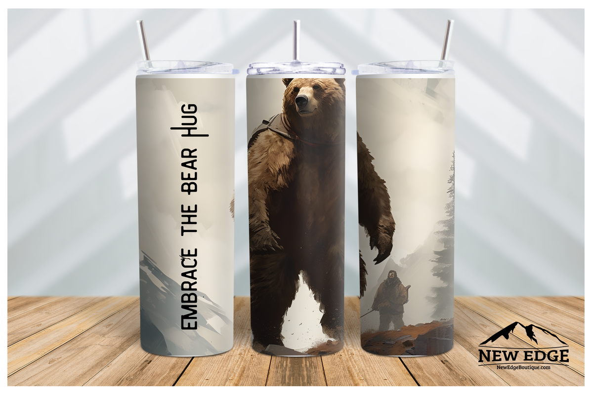 NEW EDGE 20 OZ 3D BEAR SKINNY TUMBLER - &quot;EMBRACE THE BEAR HUG&quot;