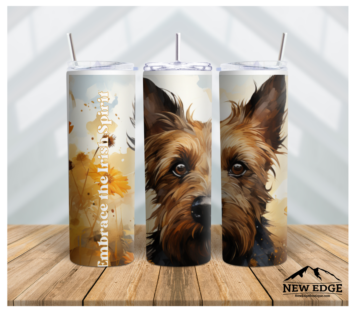 3D DOG BREED AND SUNFLOWER 20 OZ SKINNY TUMBLER: &quot;EMBRACE THE IRISH SPIRIT!&quot;