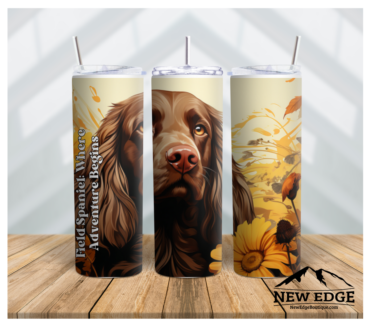 3D DOG BREED AND SUNFLOWER 20 OZ SKINNY TUMBLER: &quot;FIELD SPANIEL WHERE ADVENTURE BEGINS - DOG&quot;