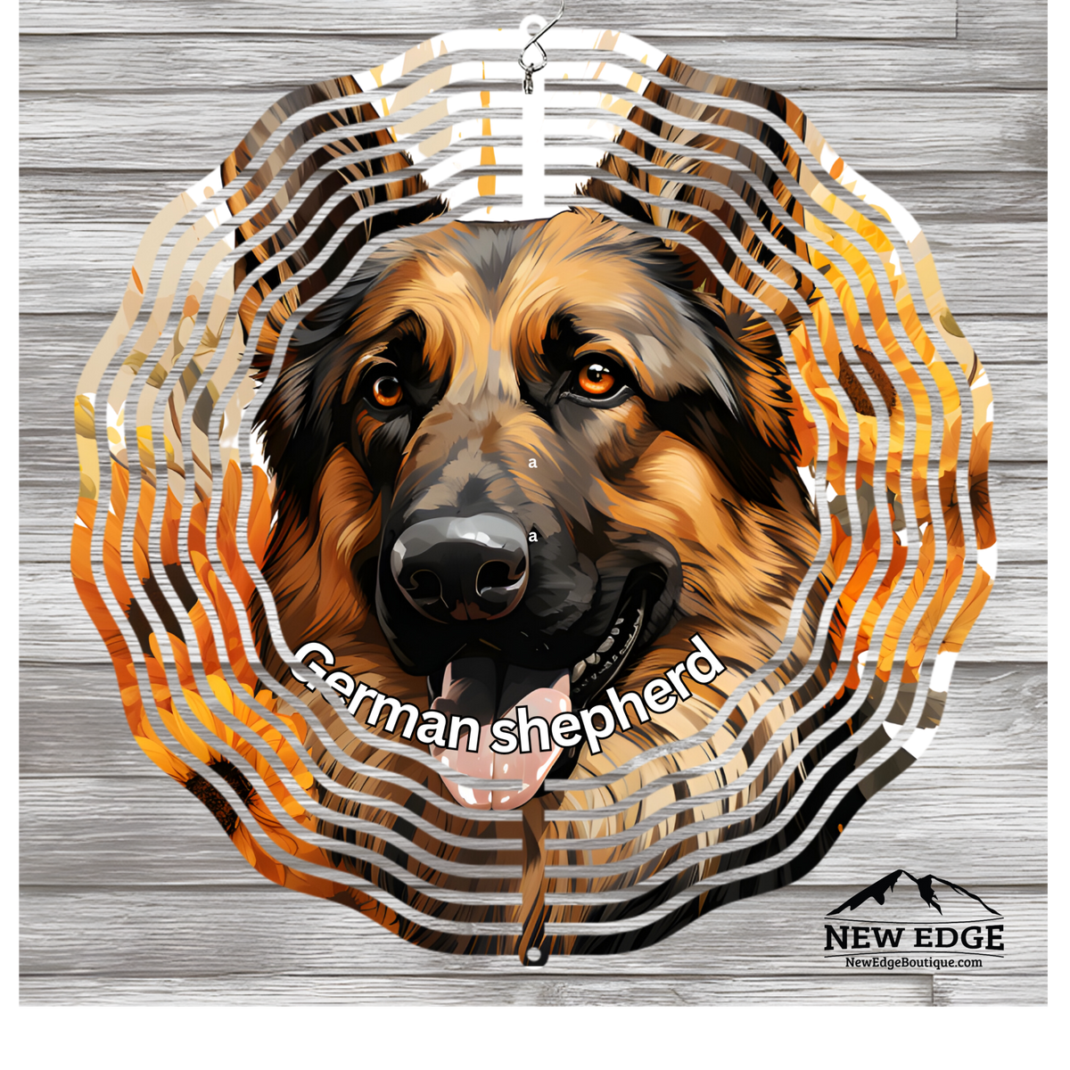 &quot;NEW EDGE 3D BEAUTIFUL COLORFUL GERMAN SHEPHERD DOG WIND SPINNER - 10 INCHES - STAINLESS STEEL&quot;