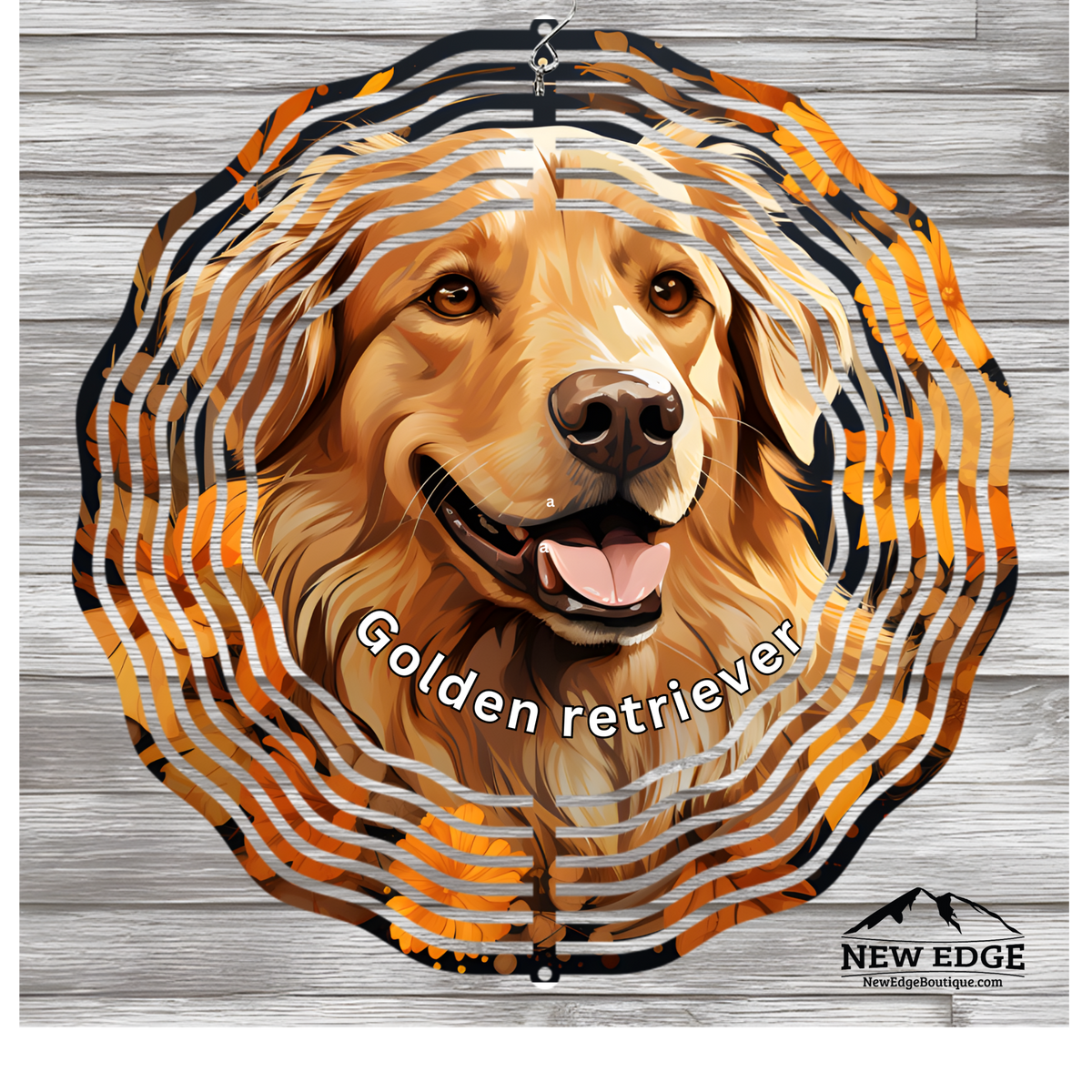 &quot;NEW EDGE 3D BEAUTIFUL COLORFUL GOLDEN RETRIEVER DOG WIND SPINNER - 10 INCHES - STAINLESS STEEL&quot;