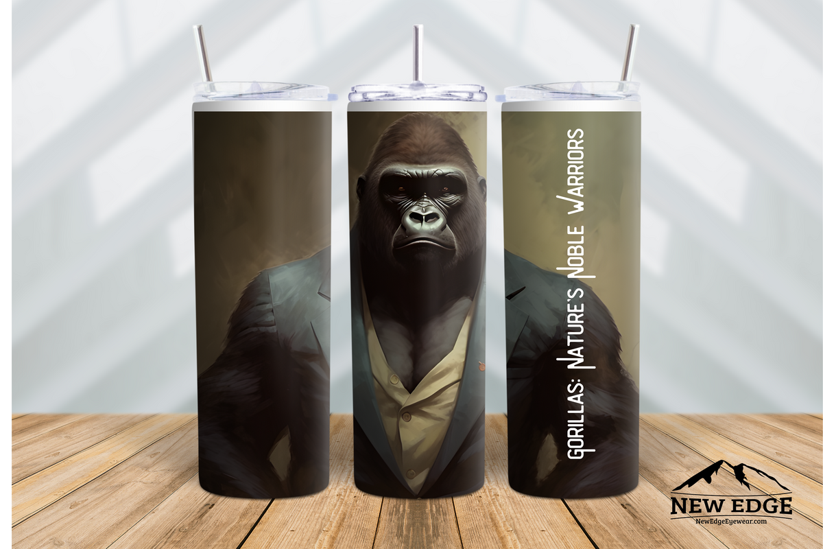 NEW EDGE 20 OZ 3D GORILLAS SKINNY TUMBLER - &quot;GORILLAS NATURE&#39;S NOBLE WARRIORS&quot;