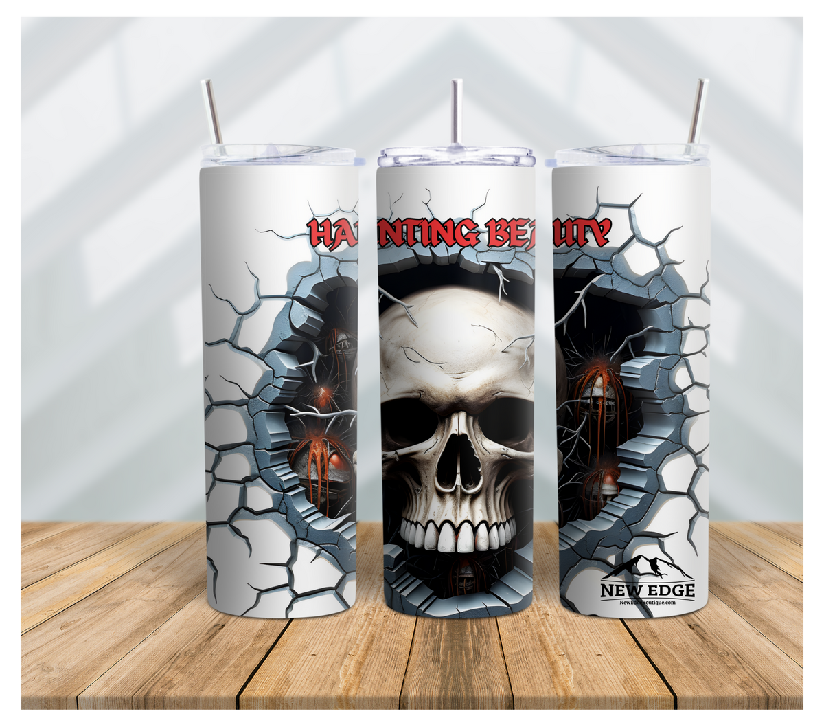 HAUNTING BEAUTY: LIGHTING SKULL 3D 20 OZ SKINNY TUMBLER - STAINLESS STEEL INSULATED CUP WITH LID AND STRAW