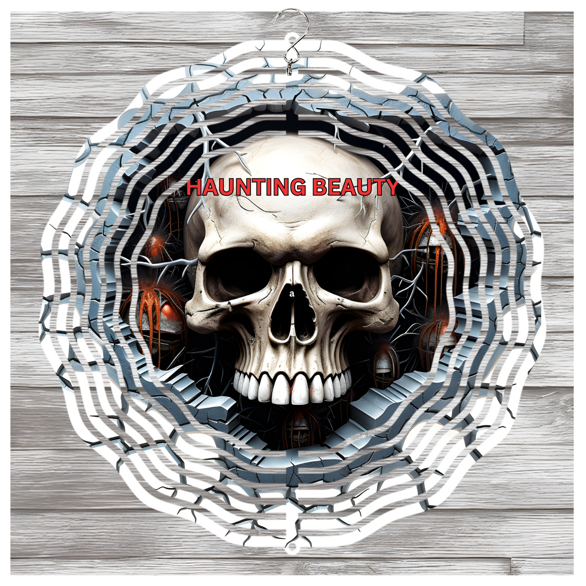 NEW EDGE 10-INCH ROUND 3D SKULL WIND SPINNER &quot;HAUNTING BEAUTY&quot; - METAL HALLOWEEN DECOR