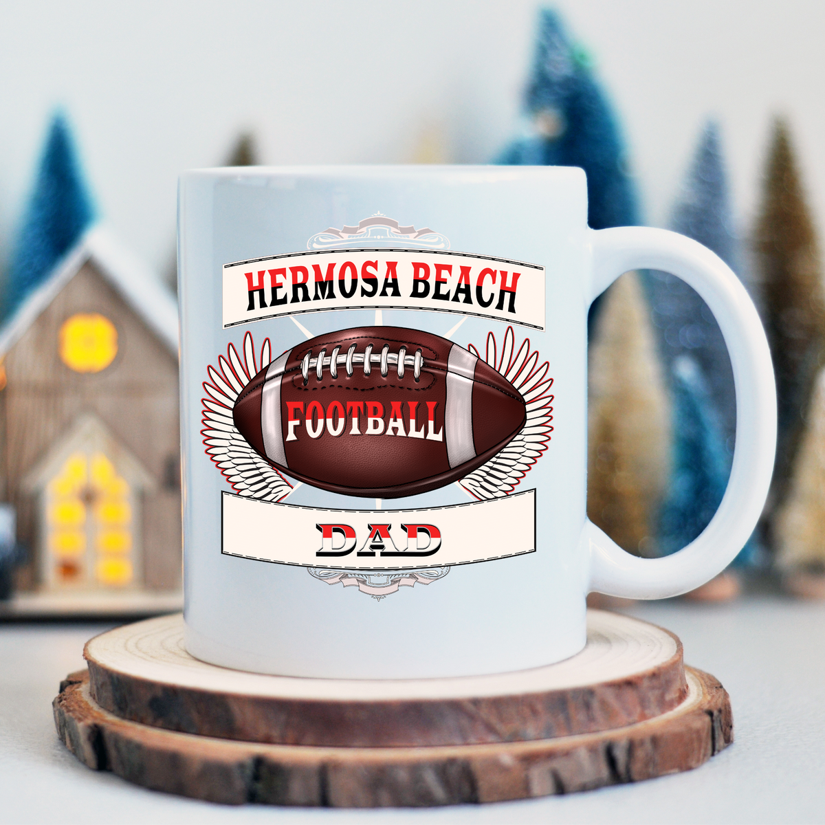 NEW EDGE 11 AND 15 OZ &quot;HERMOSA BEACH&quot; CITY FOOTBALL DAD CERAMIC MUGS