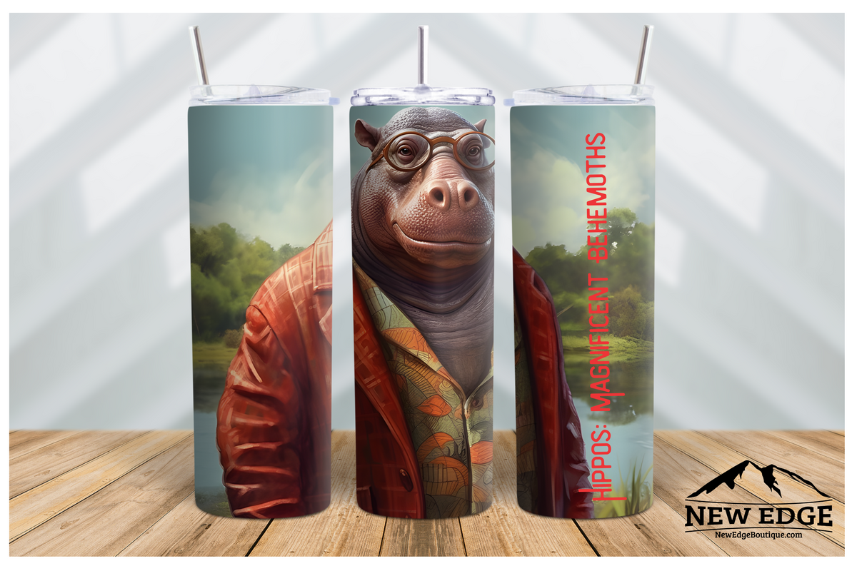 NEW EDGE 20 OZ 3D HIPPOS SKINNY TUMBLER - &quot;HIPPOS MAGNIFICENT BEHEMOTHS