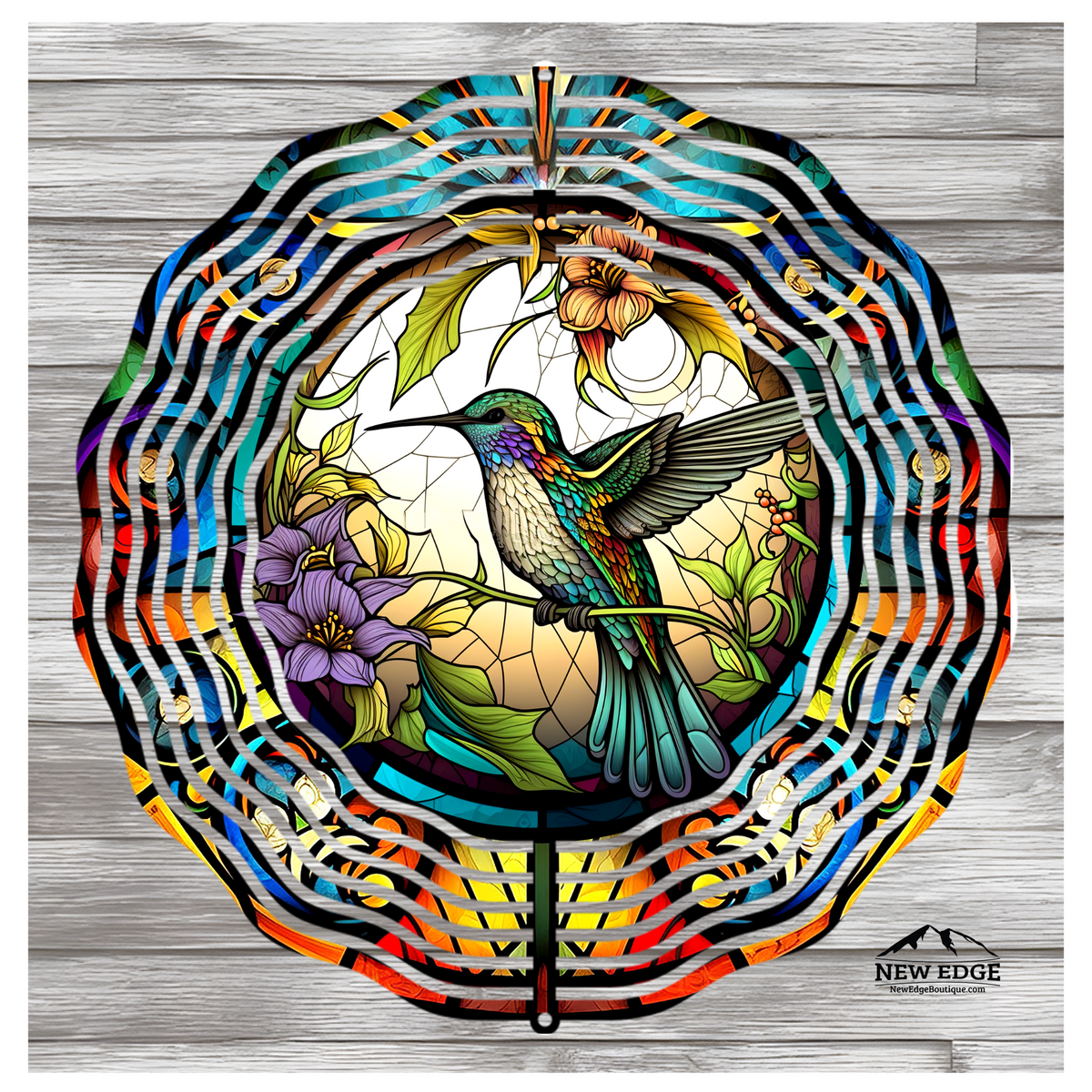 NEW EDGE 10-INCH ROUND 3D COLORFUL HUMMINGBIRD WIND SPINNER