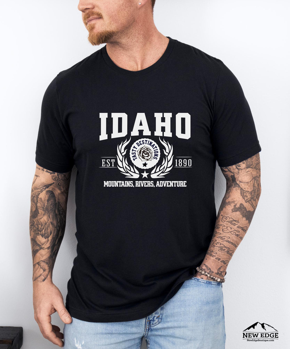 Idaho State - &quot;Mountains, Rivers, Adventure&quot; Slogan T-Shirt for Nature Lovers &amp; Outdoor Enthusiasts