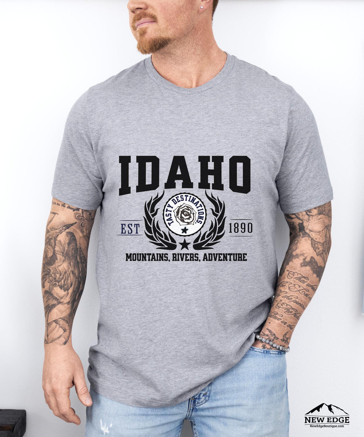 Idaho State - &quot;Mountains, Rivers, Adventure&quot; Slogan T-Shirt for Nature Lovers &amp; Outdoor Enthusiasts