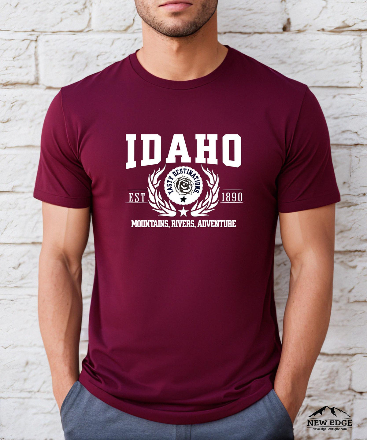 Idaho State - &quot;Mountains, Rivers, Adventure&quot; Slogan T-Shirt for Nature Lovers &amp; Outdoor Enthusiasts