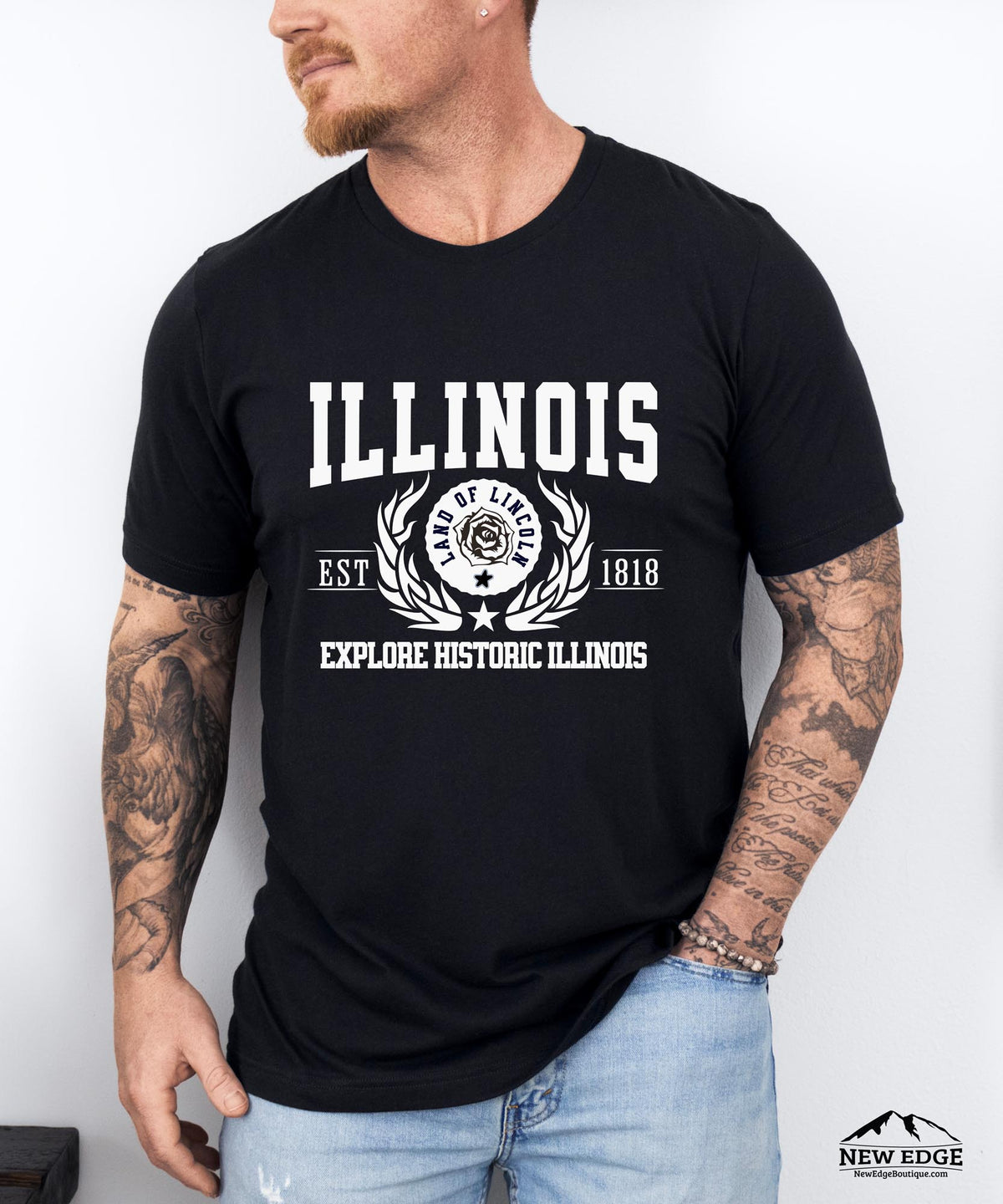 Illinois State - &quot;Explore Historic Illinois&quot; Slogan T-Shirt for History Buffs &amp; Proud Illinoisans