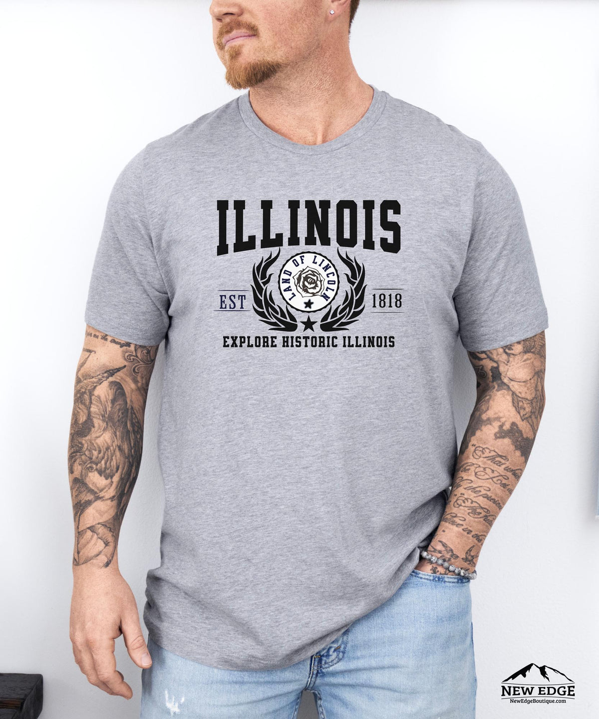 Illinois State - &quot;Explore Historic Illinois&quot; Slogan T-Shirt for History Buffs &amp; Proud Illinoisans