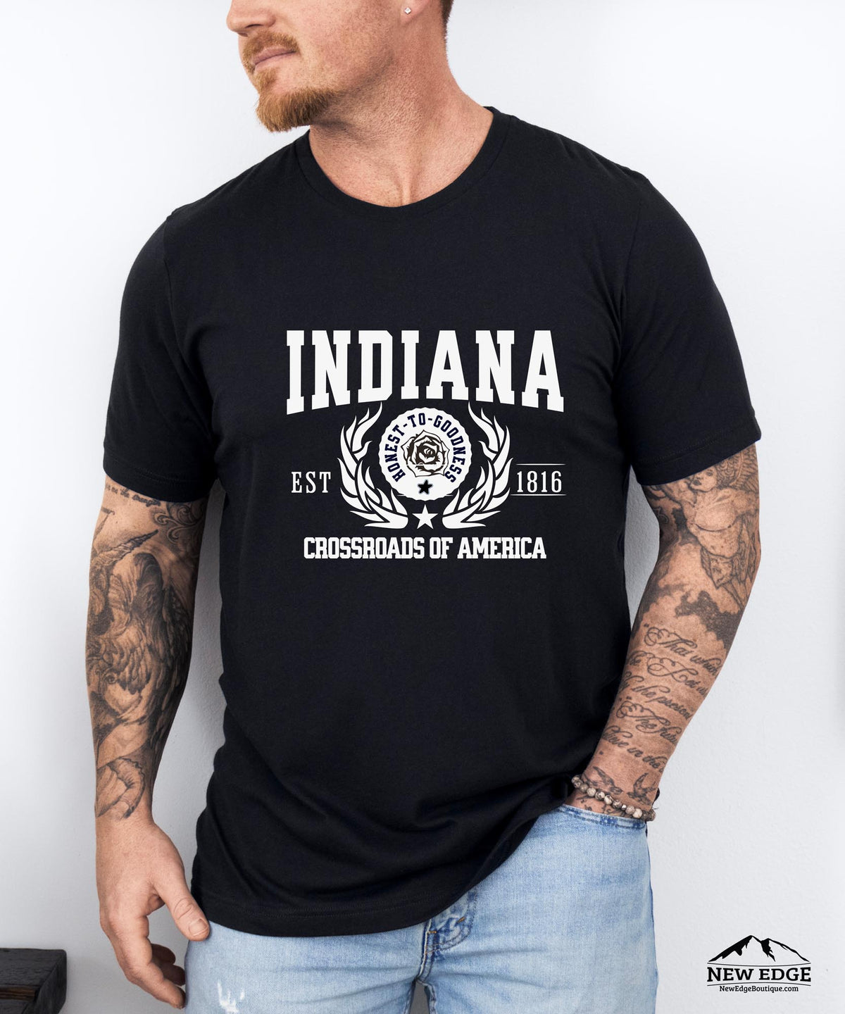 Indiana State - &quot;Crossroads of America&quot; Slogan T-Shirt for Proud Hoosiers &amp; Road Trip Lovers