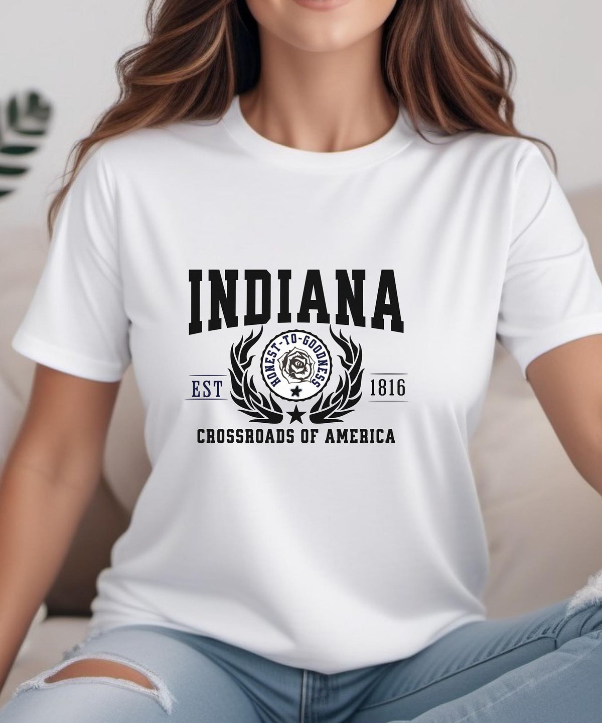 Indiana State - &quot;Crossroads of America&quot; Slogan T-Shirt for Proud Hoosiers &amp; Road Trip Lovers