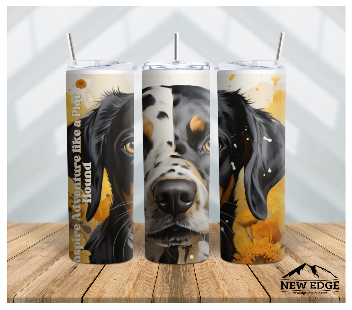 3D DOG BREED AND SUNFLOWER 20 OZ SKINNY TUMBLER: &quot;INSPIRE ADVENTURE LIKE A PLOT HOUND&quot;