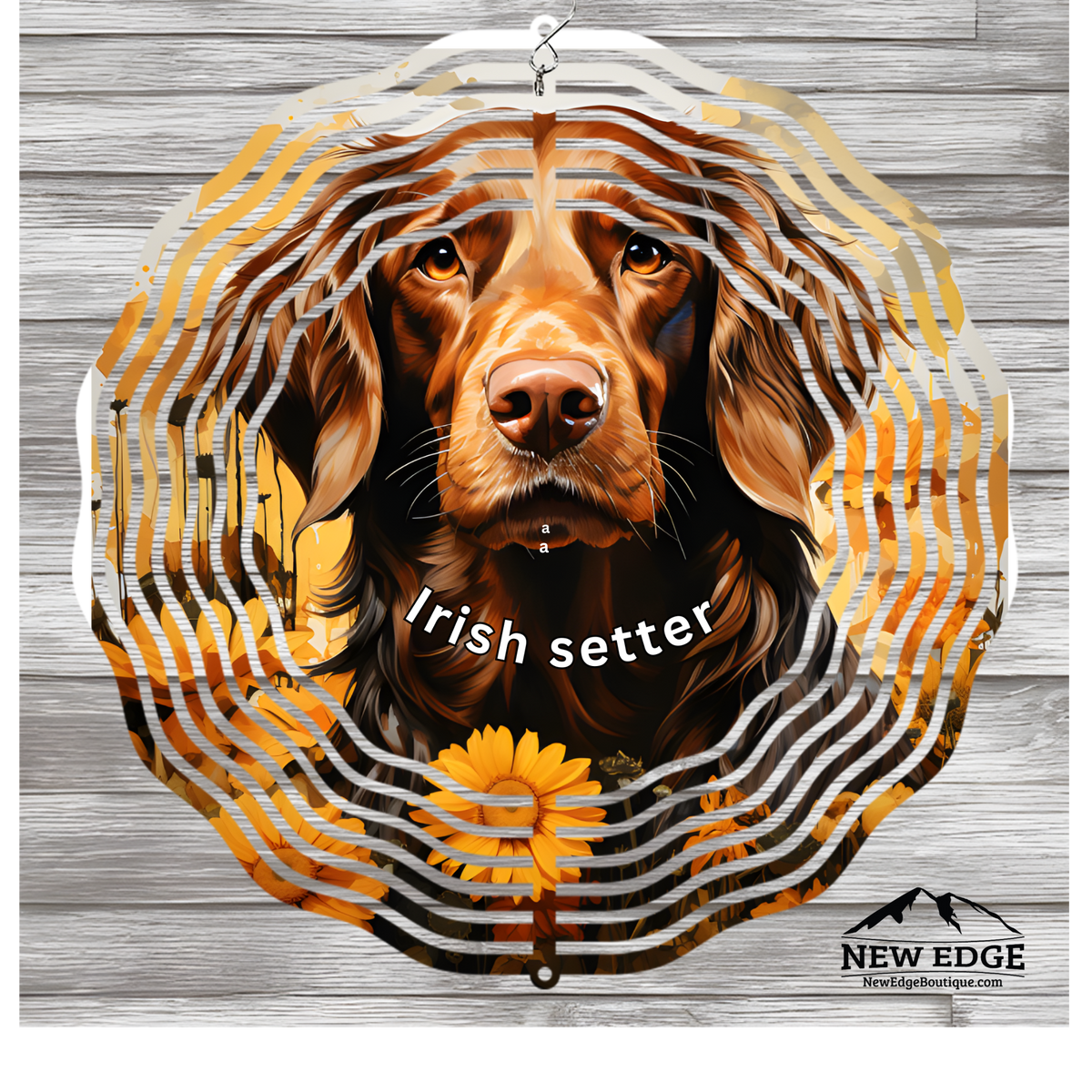 &quot;NEW EDGE 3D BEAUTIFUL COLORFUL IRISH SETTER DOG WIND SPINNER - 10 INCHES - STAINLESS STEEL&quot;