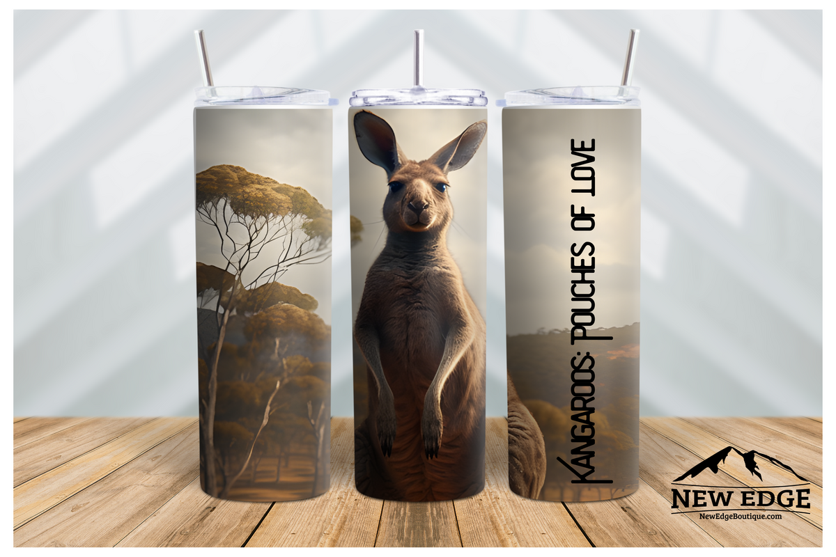 NEW EDGE 20 OZ 3D KANGAROOS SKINNY TUMBLER - &quot;KANGAROOS POUCHES OF LOVE&quot;