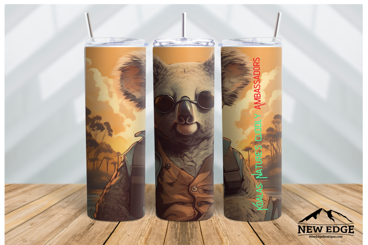 NEW EDGE 20 OZ 3D KOALAS SKINNY TUMBLER - &quot;KOALAS NATURE&#39;S CUDDLY AMBASSADORS&quot;