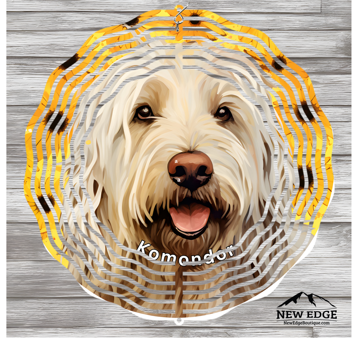 NEW EDGE 3D BEAUTIFUL COLORFUL KOMONDOR DOG WIND SPINNER - 10 INCHES - STAINLESS STEEL