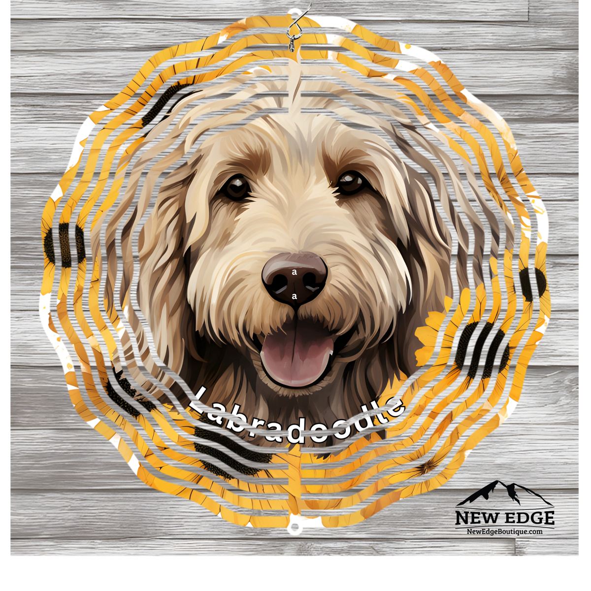 NEW EDGE 3D BEAUTIFUL COLORFUL LABRADOODLE DOG WIND SPINNER - 10 INCHES - STAINLESS STEEL