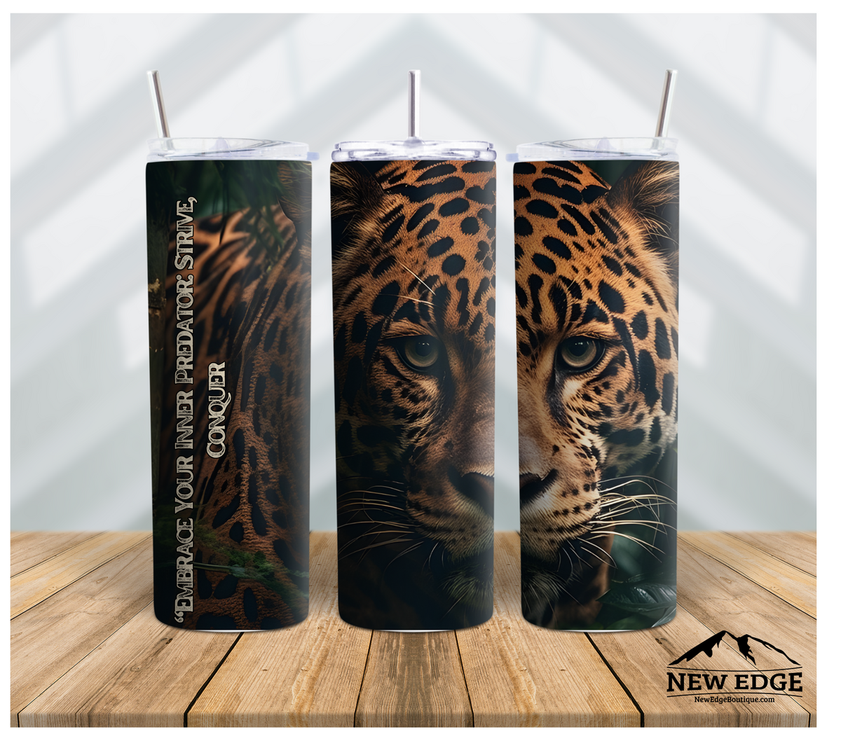 LEOPARD 3D 20 OZ SUBLIMATION TUMBLER: EMBRACE INNER PREDATOR, STRIVE TO CONQUER