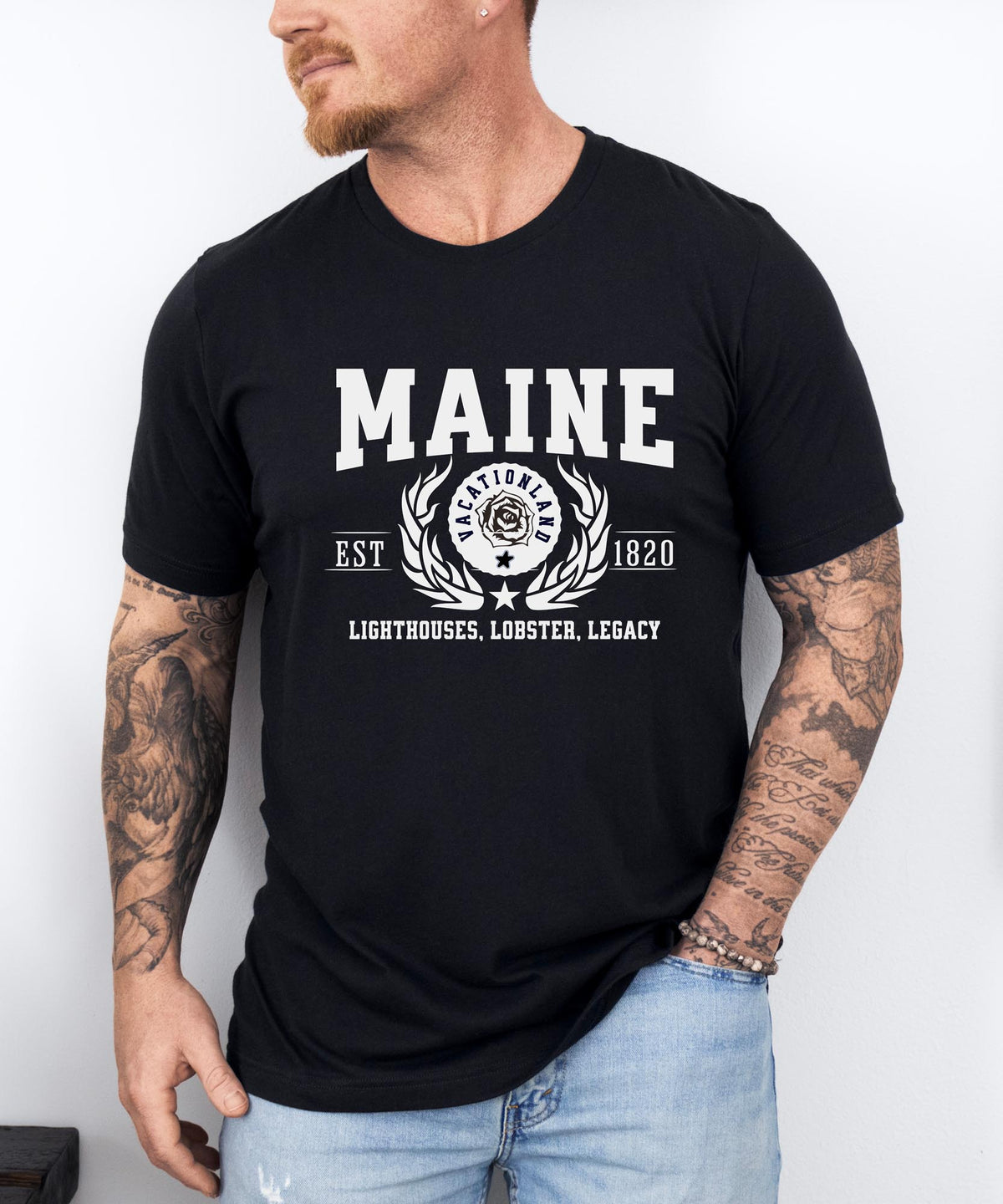 Maine State - &quot;Lighthouses, Lobster, Legacy&quot; Slogan T-Shirt for Coastal Enthusiasts &amp; Proud Mainers