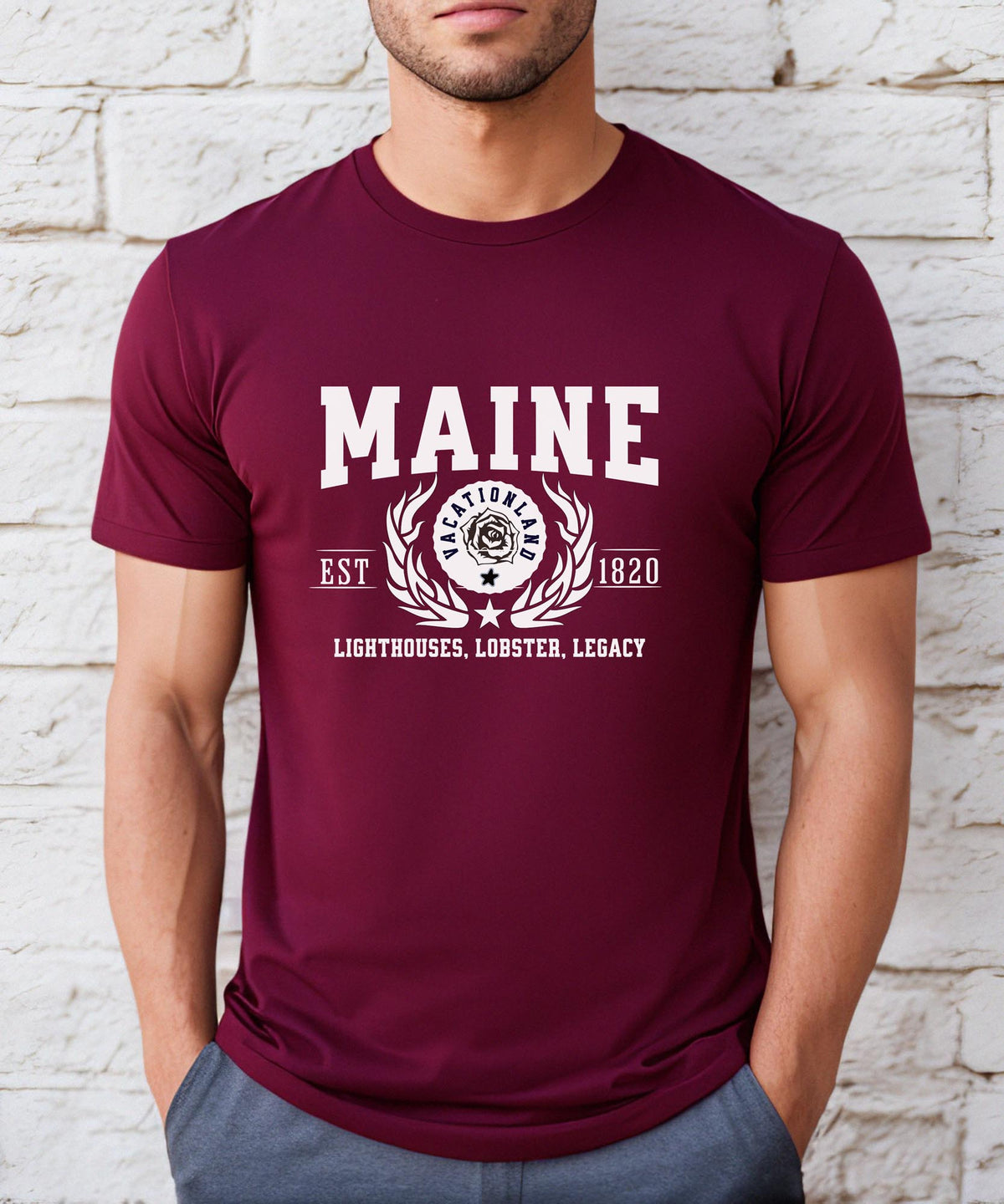 Maine State - &quot;Lighthouses, Lobster, Legacy&quot; Slogan T-Shirt for Coastal Enthusiasts &amp; Proud Mainers