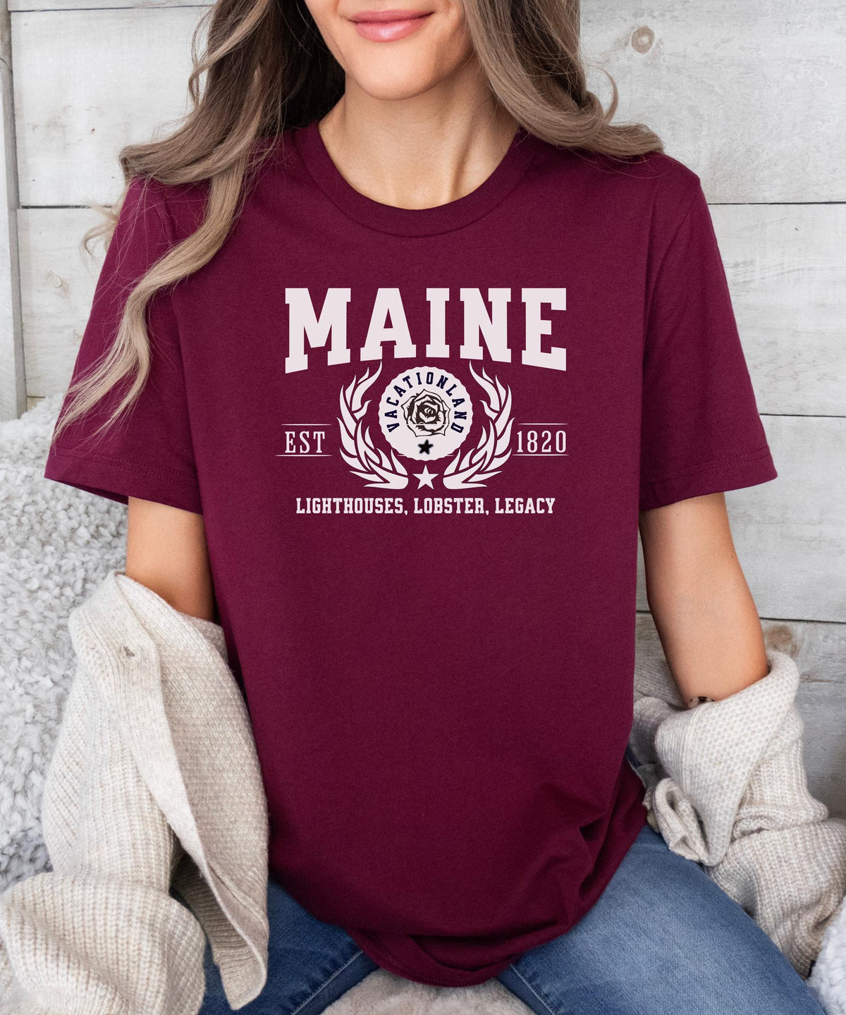 Maine State - &quot;Lighthouses, Lobster, Legacy&quot; Slogan T-Shirt for Coastal Enthusiasts &amp; Proud Mainers