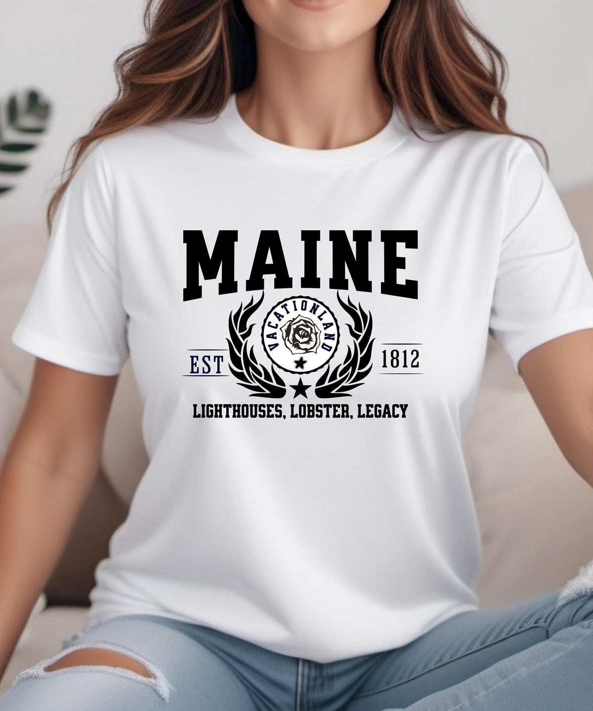 Maine State - &quot;Lighthouses, Lobster, Legacy&quot; Slogan T-Shirt for Coastal Enthusiasts &amp; Proud Mainers