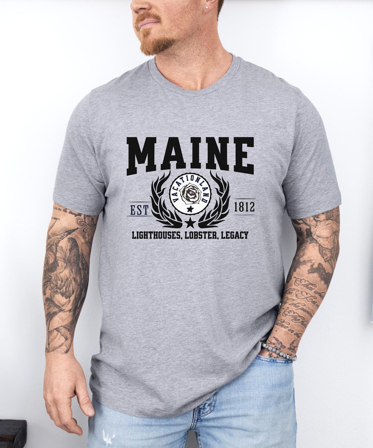 Maine State - &quot;Lighthouses, Lobster, Legacy&quot; Slogan T-Shirt for Coastal Enthusiasts &amp; Proud Mainers