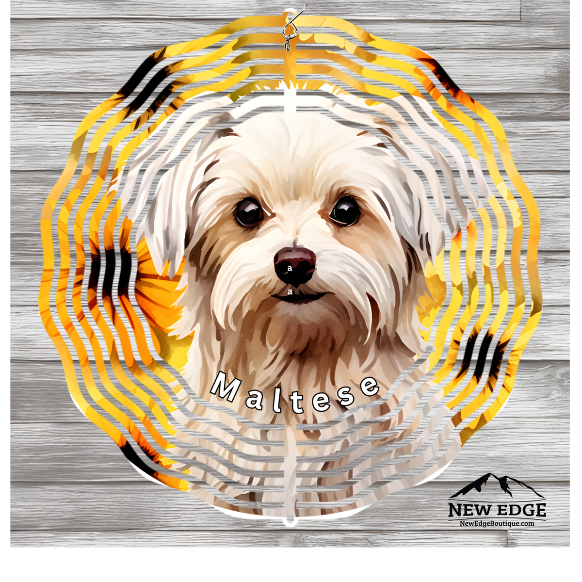 NEW EDGE 3D BEAUTIFUL COLORFUL MALTESE DOG WIND SPINNER - 10 INCHES - STAINLESS STEEL