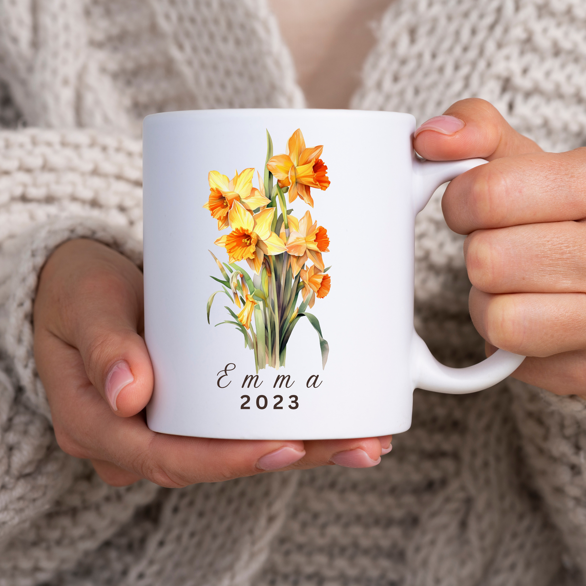 MARCH BIRTH FLOWER MUG: DAFFODIL BLOOMS FOR EMMA