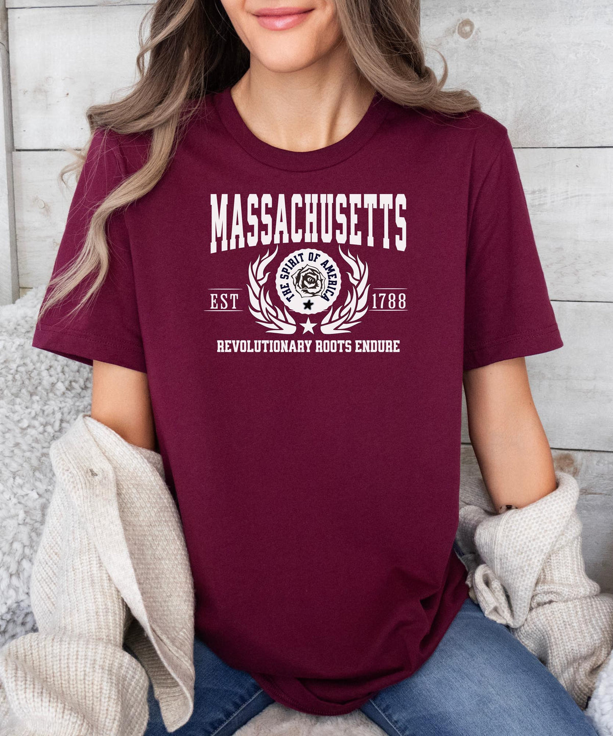 Massachusetts State - &quot;Revolutionary Roots Endure&quot; Slogan T-Shirt for History Lovers &amp; Proud Bostonians