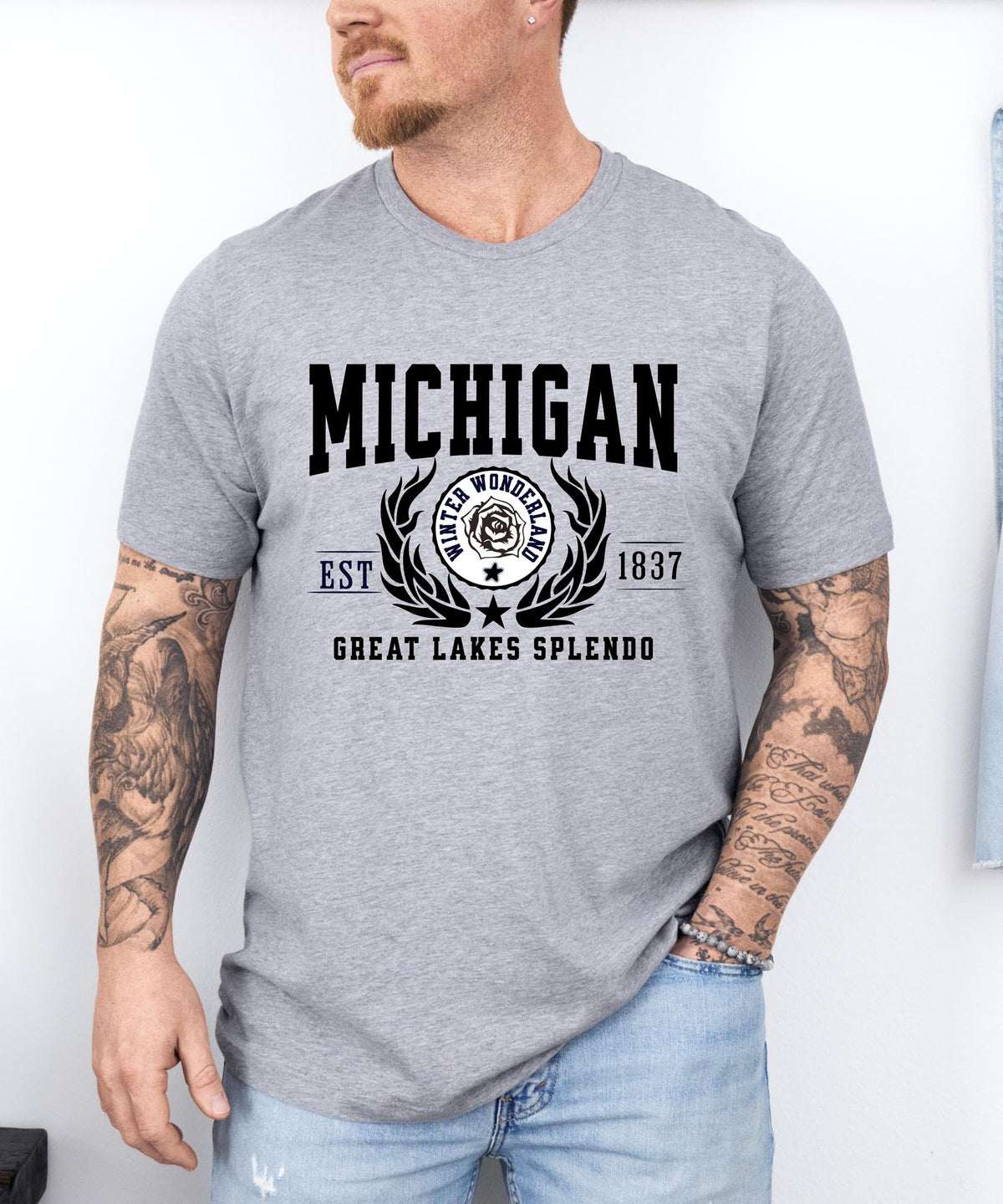 Michigan State - &quot;Great Lakes Splendor&quot; Slogan T-Shirt for Lake Lovers &amp; Proud Michiganders