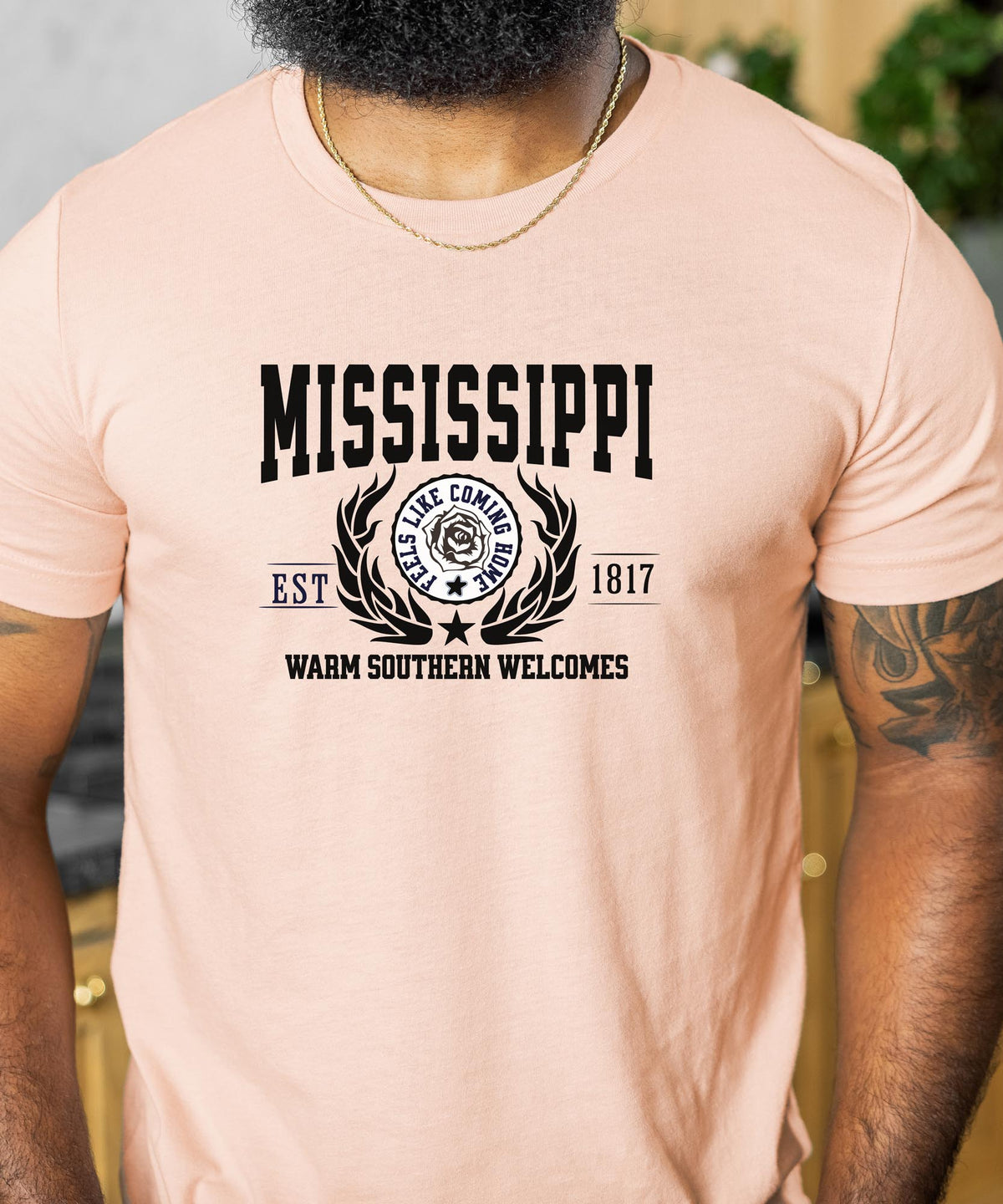 Mississippi State T-Shirt – &quot;Warm Southern Welcomes&quot; Slogan Tee, Southern Charm Apparel, Perfect for Proud Mississippians