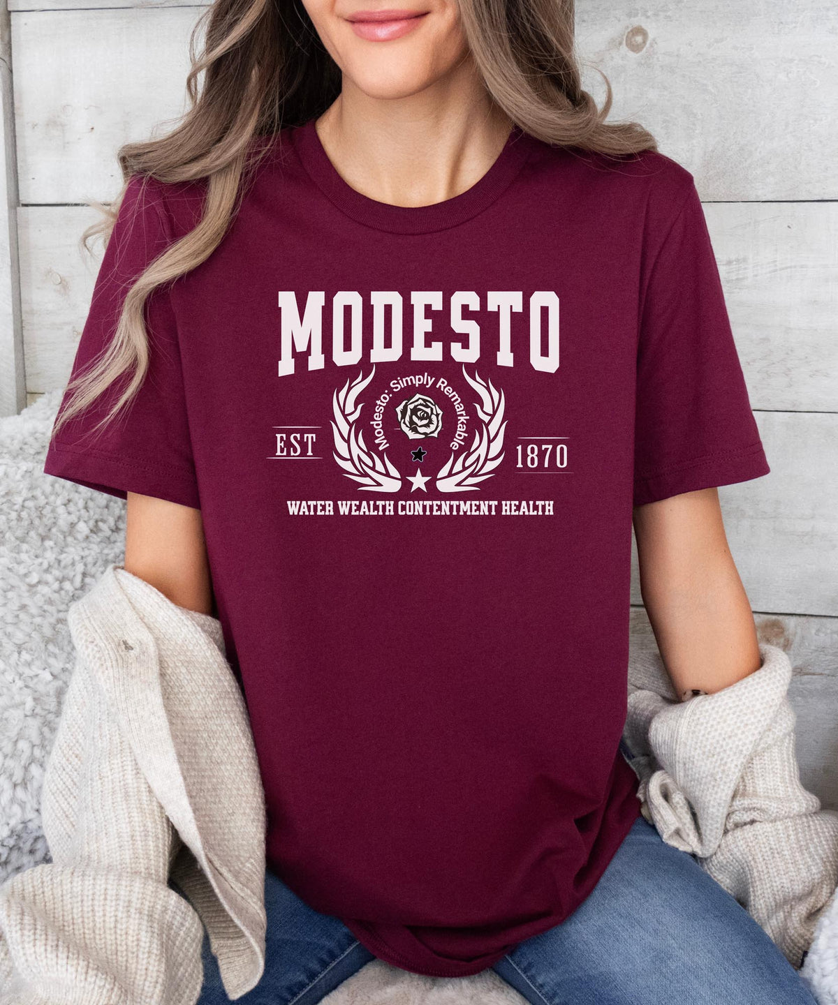 Modesto California T-Shirt - Water Wealth Contentment Health - Iconic City Pride Apparel