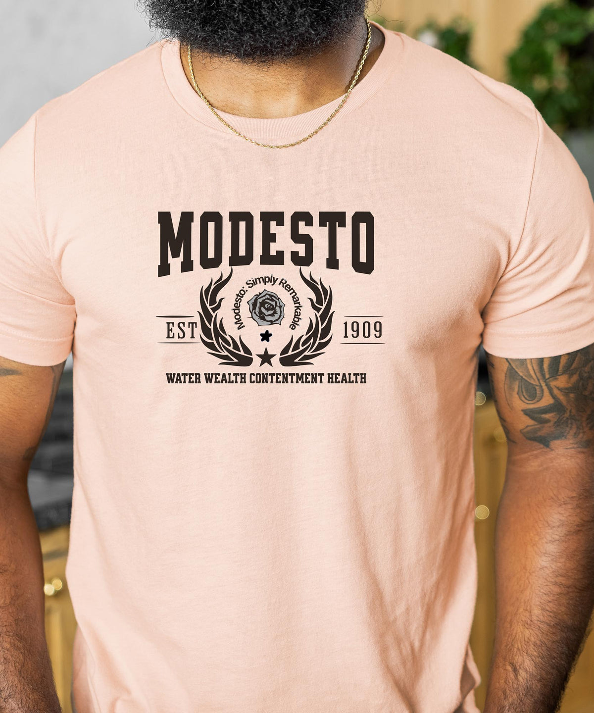 Modesto California T-Shirt - Water Wealth Contentment Health - Iconic City Pride Apparel