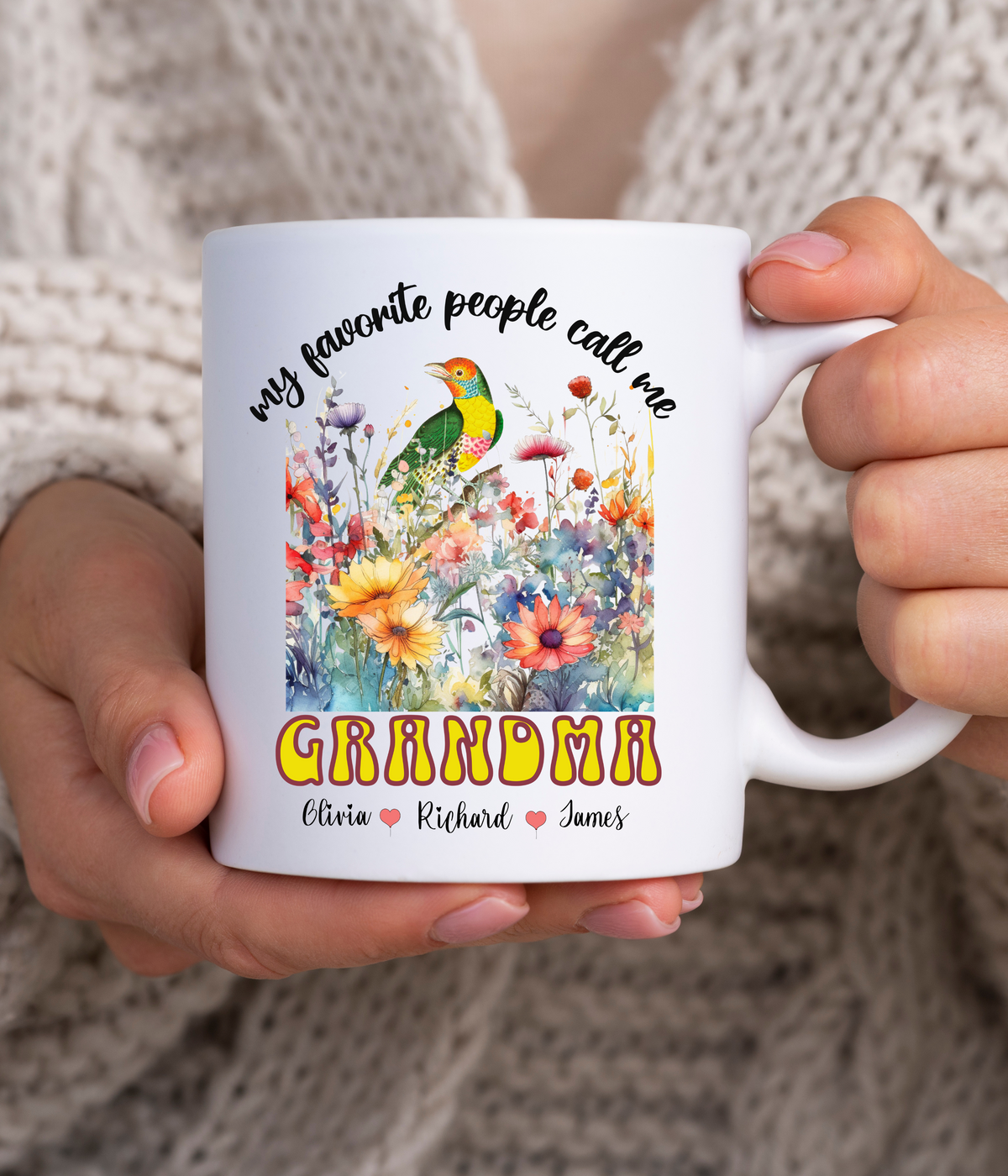 GRANDMA&#39;S WILDFLOWER EMBRACE PERSONALIZED MUG