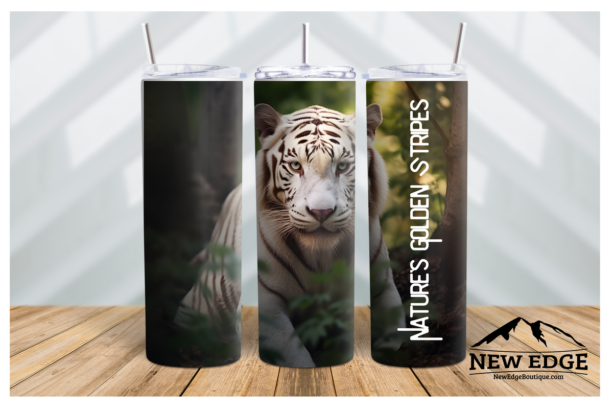 NEW EDGE 20 OZ 3D STRIPED TIGER SKINNY TUMBLER - &quot;NATURE&#39;S GOLDEN STRIPES&quot;