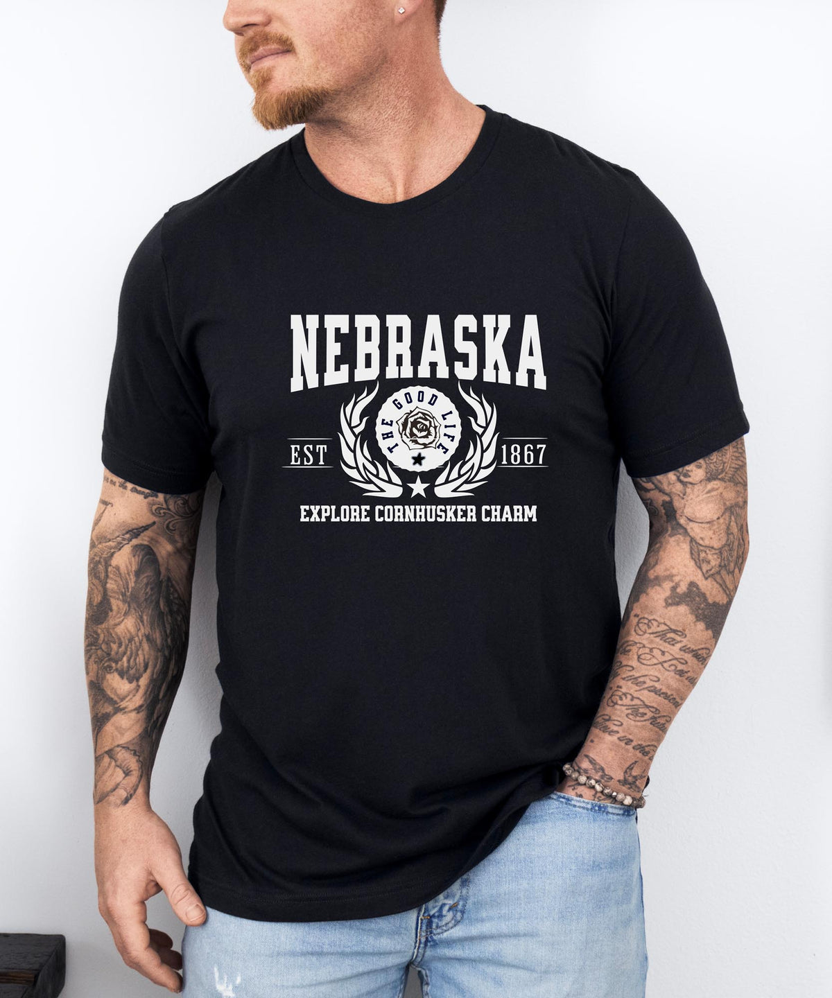 Nebraska State T-Shirt – &quot;Explore Cornhusker Charm&quot; Slogan Tee, Nebraska Pride Apparel, Perfect for Fans of the Heartland Spirit