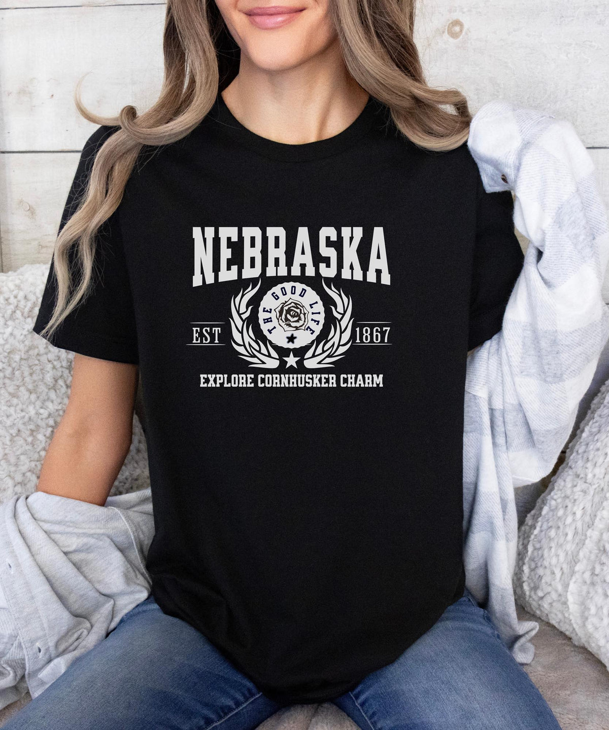 Nebraska State T-Shirt – &quot;Explore Cornhusker Charm&quot; Slogan Tee, Nebraska Pride Apparel, Perfect for Fans of the Heartland Spirit