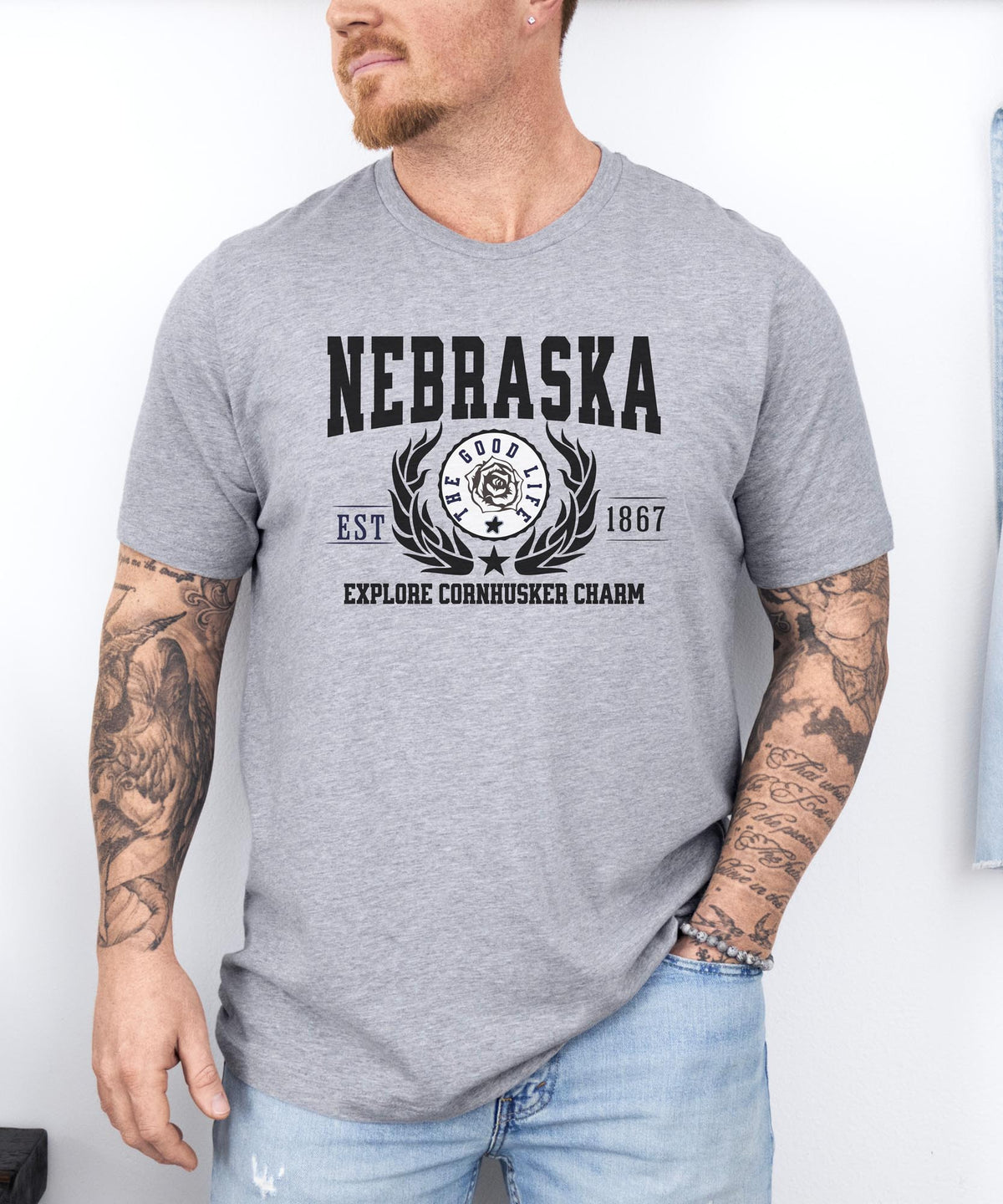 Nebraska State T-Shirt – &quot;Explore Cornhusker Charm&quot; Slogan Tee, Nebraska Pride Apparel, Perfect for Fans of the Heartland Spirit