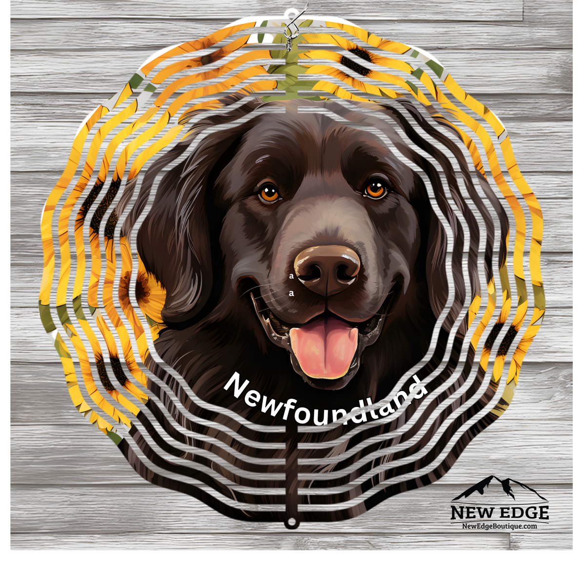 NEW EDGE 10 INCHES ROUND 3D BEAUTIFUL COLORFUL NEWFOUNDLAND DOG WIND SPINNER