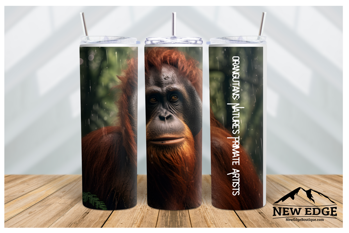 NEW EDGE 20 OZ 3D ORANGUTANS SKINNY TUMBLER - &quot;ORANGUTANS NATURE&#39;S PRIMATE ARTISTS&quot;