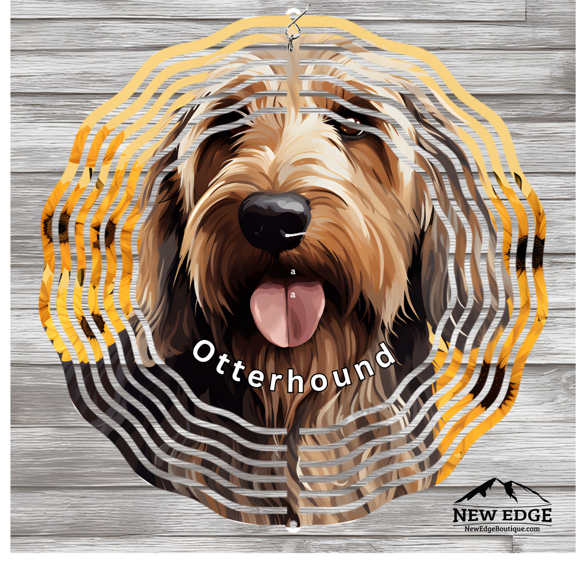 NEW EDGE 10 INCHES ROUND 3D COLORFUL OTTERHOUND DOG WIND SPINNER