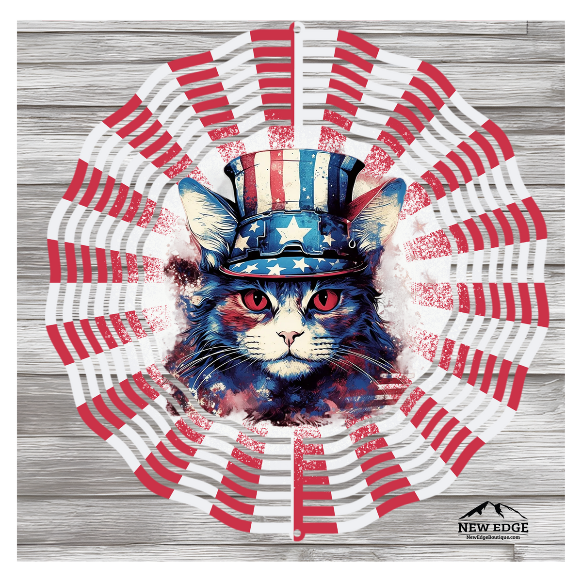 NEW EDGE 10-INCH ROUND 3D COLORFUL PATRIOTIC CAT WIND SPINNER